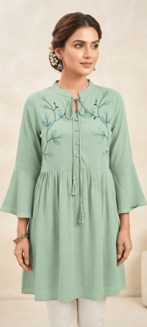 মিন্ট গ্রিন ইন্ডিয়ান সফট সিল্ক কাপড় এর  টপস (Mint Green Indian Tops)