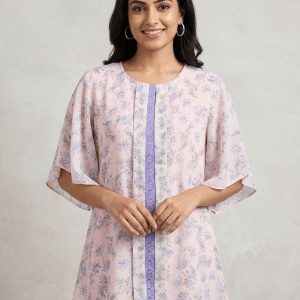 বেবি পিঙ্ক শর্ট ফ্লোরাল কুর্তি