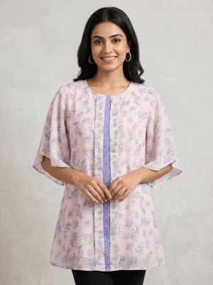 বেবি পিঙ্ক শর্ট ফ্লোরাল কুর্তি