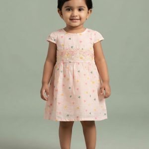 Light Pink and Multicolor Heart Print Stylish Baby Girls  Frock