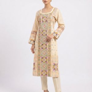 Off-White and Multicolor Printed Stylish Women's Two-Piece Set