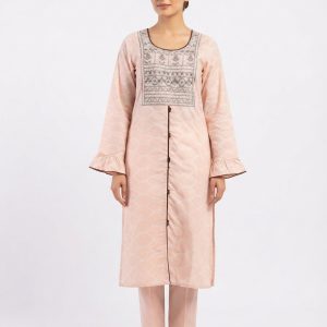 Stylish Light Peach & Embroidered Premium Cotton Women's Kurti