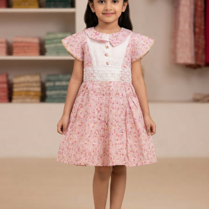 Light Pink Floral Print Baby Girls Party Frock