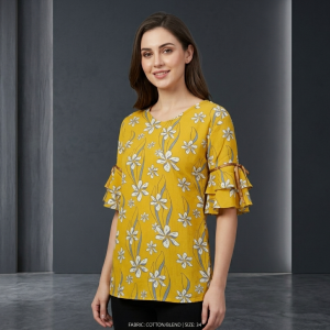 Floral Print Yellow short Tops