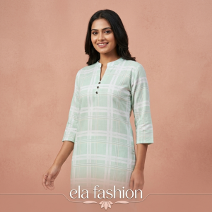 Light Mint Green Premium Cotton Checked Short Shirt