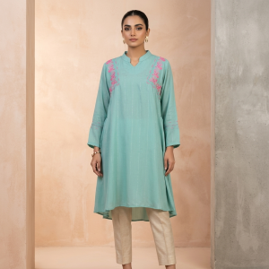Sea Green Embroidered Premium Soft Silk Tops