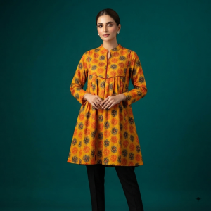Yellow and Orange Swirl Print Stylish Women's Long Top