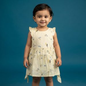 Peach and Yellow Sunflower Print Stylish Baby Girls  Frock