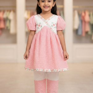 Pink and White Embroidered Baby Girls Two-Piece Set