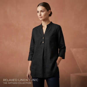 Black Premium Fabric Tie-Neck Short Shirt