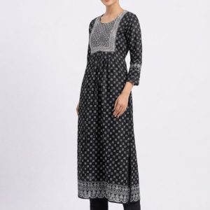 Black and White Geometric Print Stylish Women's Flared Kurti