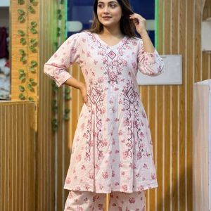 Light Pink Embroidered Premium Cotton Two-Piece Set