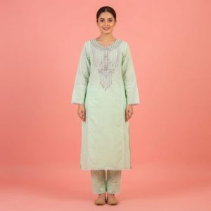 Stylish Light Green & Silver Embroidered Women's Two-Piece
