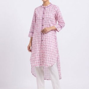 Pink and White Geometric Print Stylish Women's Long Shirt