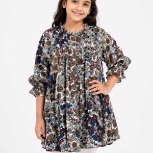 Multicolor Floral and Geometric Print Baby Girls Top and Pants Set