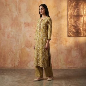 Mustard olive premium cotton two-piece set