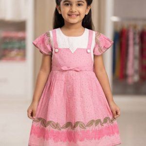Pink and White Floral Border Baby Girls Party Frock