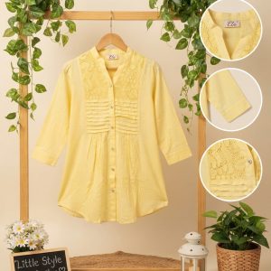 Stylish Yellow Embroidered Premium Cotton Kids Fusion Top