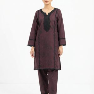 Stylish Maroon Color Geometric Print Lace Work Jorget Two-Pices