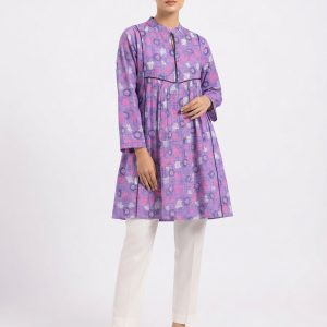 Stylish Purple & Printed Premium Cotton Women's Short Kurti