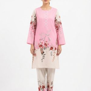 Stylish Pink and Off-White Floral Print jorget Two Pis