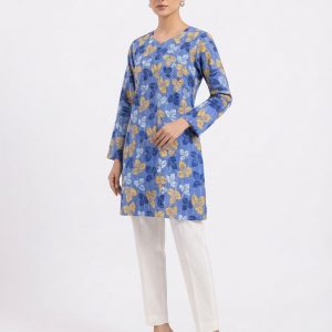 Stylish Blue & Printed Premium Cotton Women's Kurti