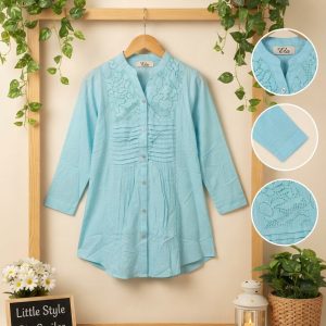 Stylish Sky Blue Embroidered Premium Cotton Kids Fusion Top